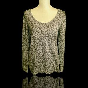 Calvin Klein Gray Leopard Print Wool-Blend Scoopneck Pullover Sweater Size M